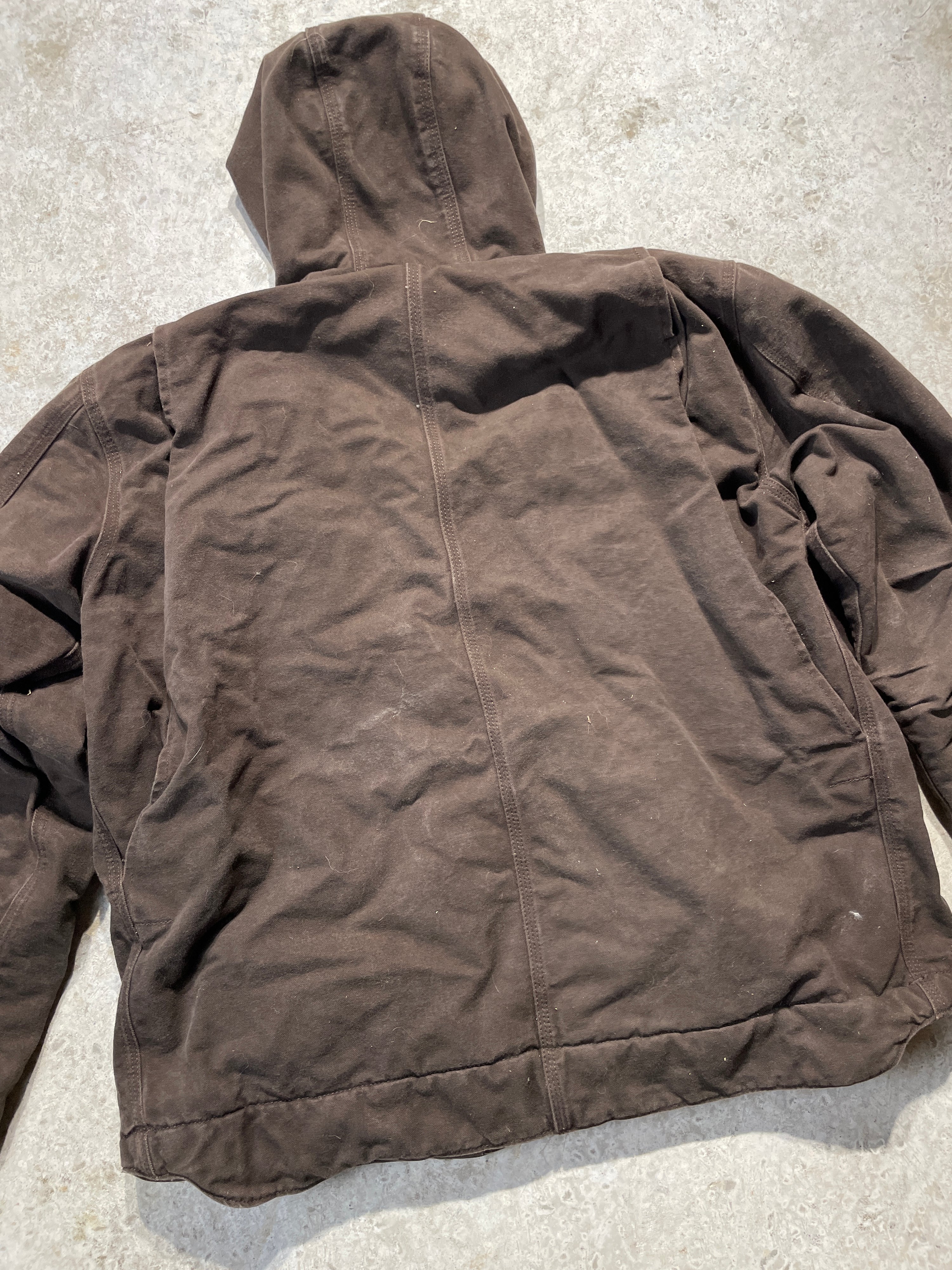 2000s Brown Sherpa Lined Carhartt Jacket with Hood (Large)