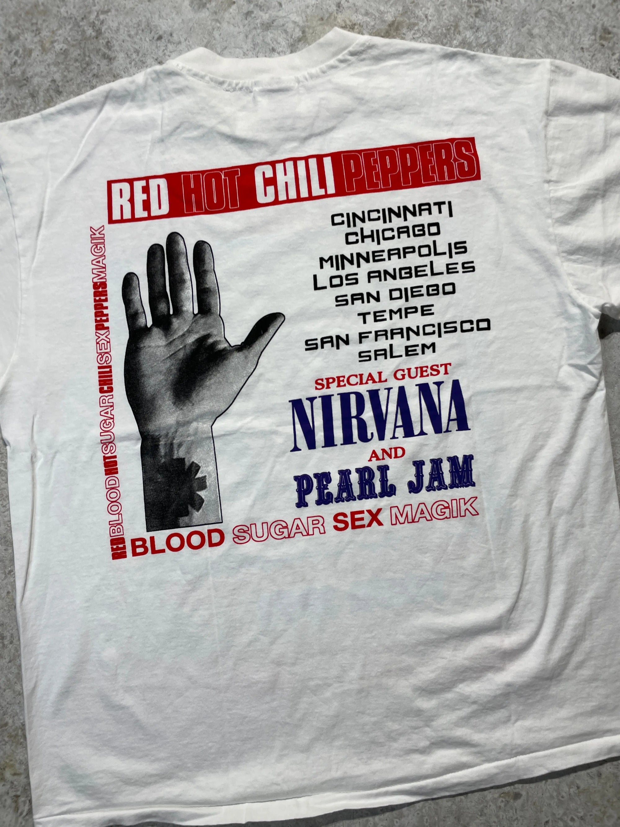 1991 Red Hot Chili Peppers / Nirvana / Pearl Jam Tour Tee (X-Large) Tee - Vintage64.com - []