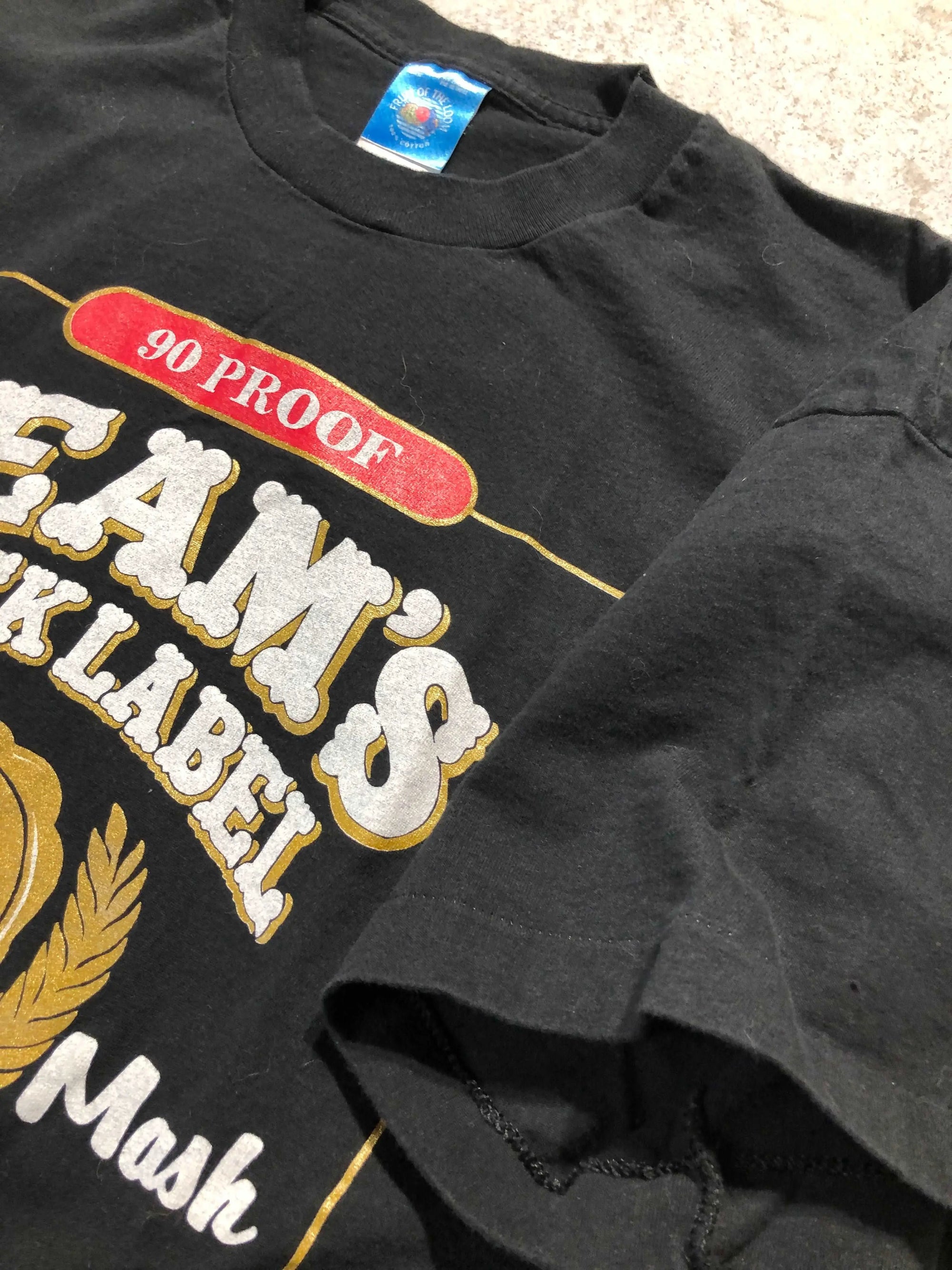 Vintage black 1994 Jim Beam Black Label Whisky X-Large tee with red and gold graphic print.