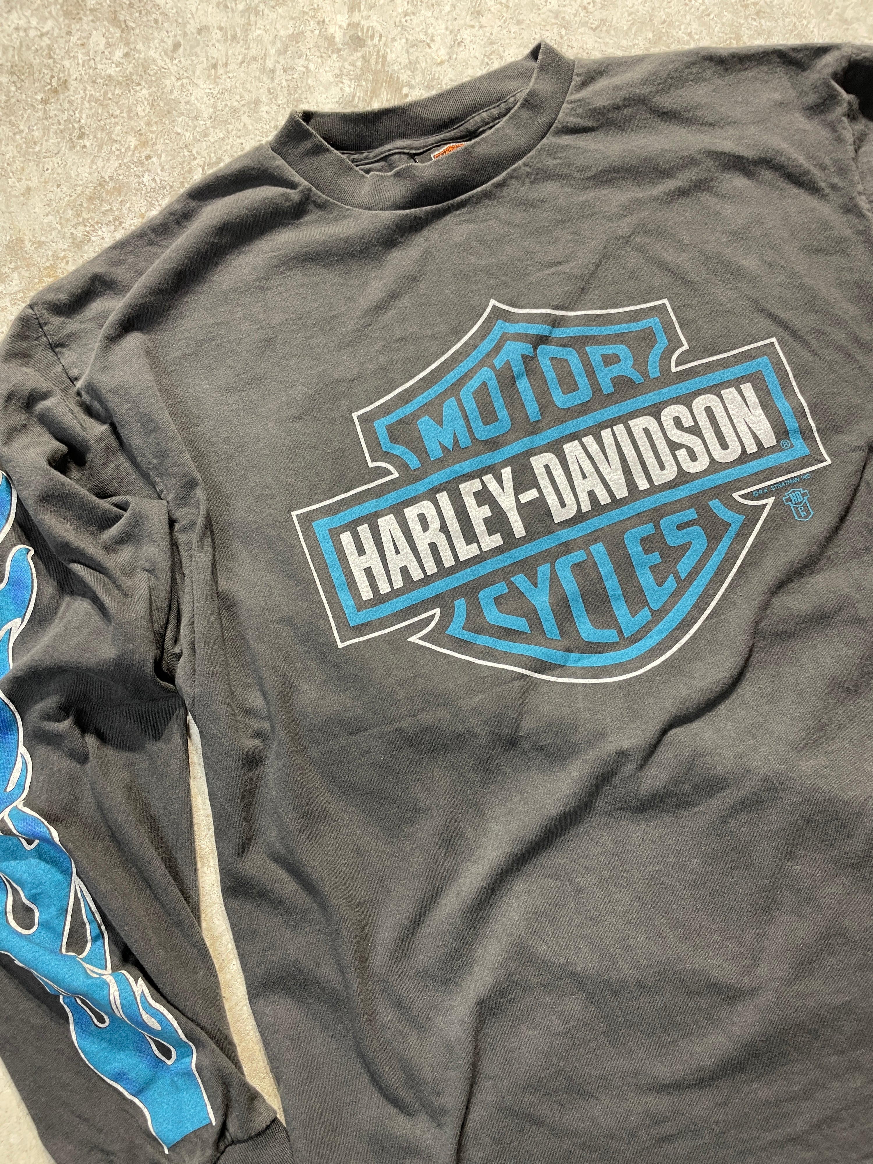 1990s Rare Blue Harley Davidson Long Sleeve (X-Large)