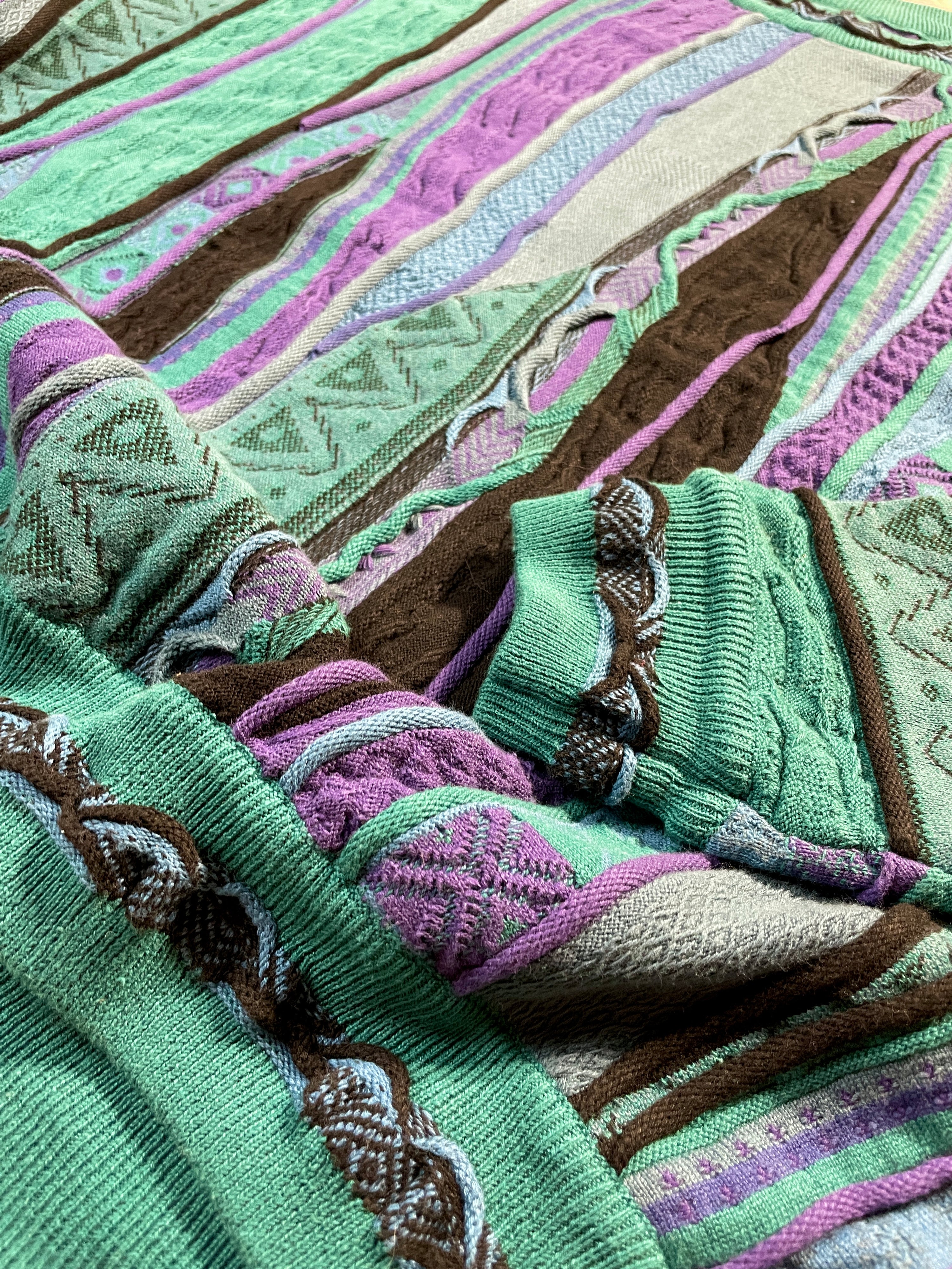 Green and Purple Coogi Style Sweater  - Vintage64.com - []