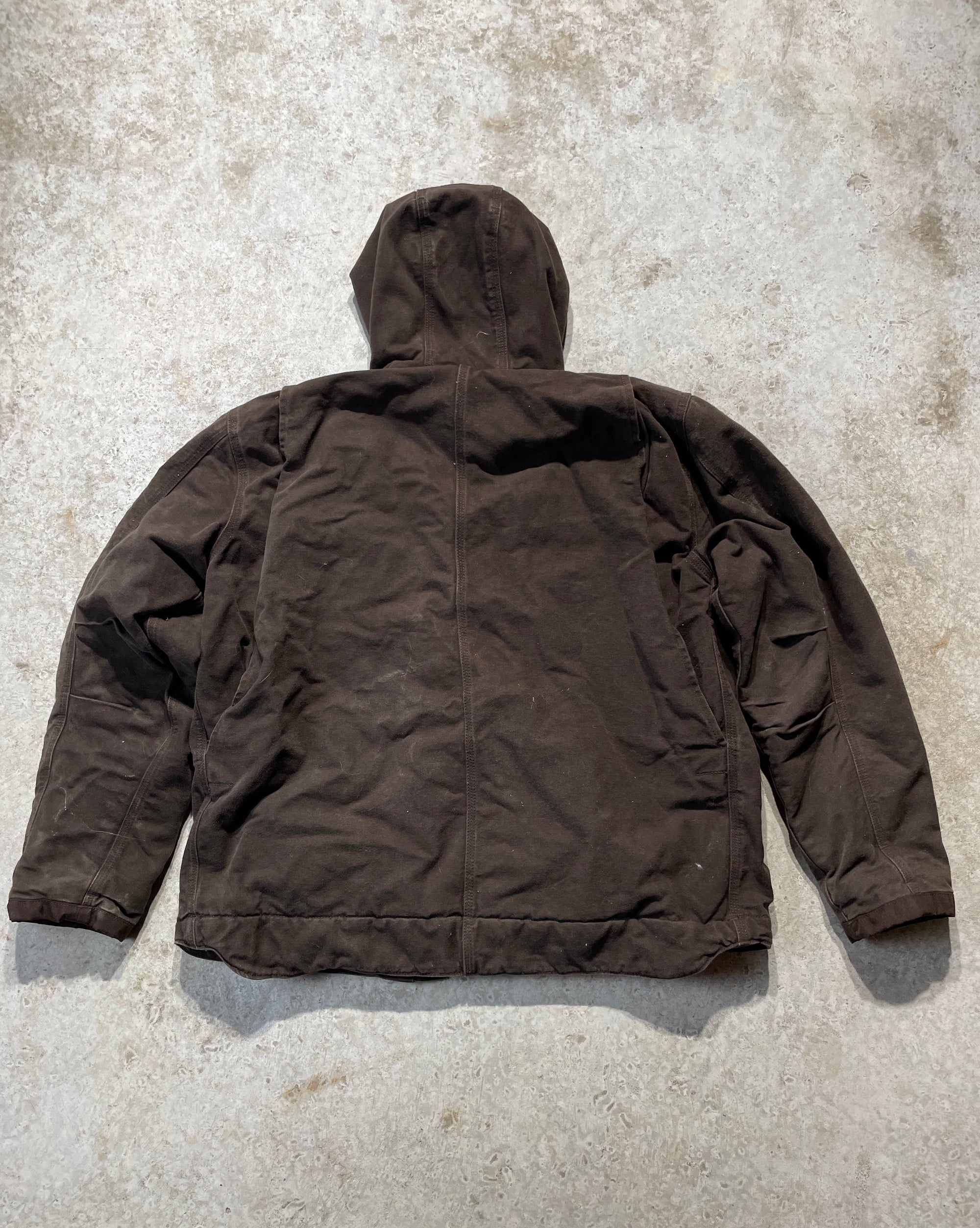 2000s Brown Sherpa Lined Carhartt Jacket with Hood (Large)