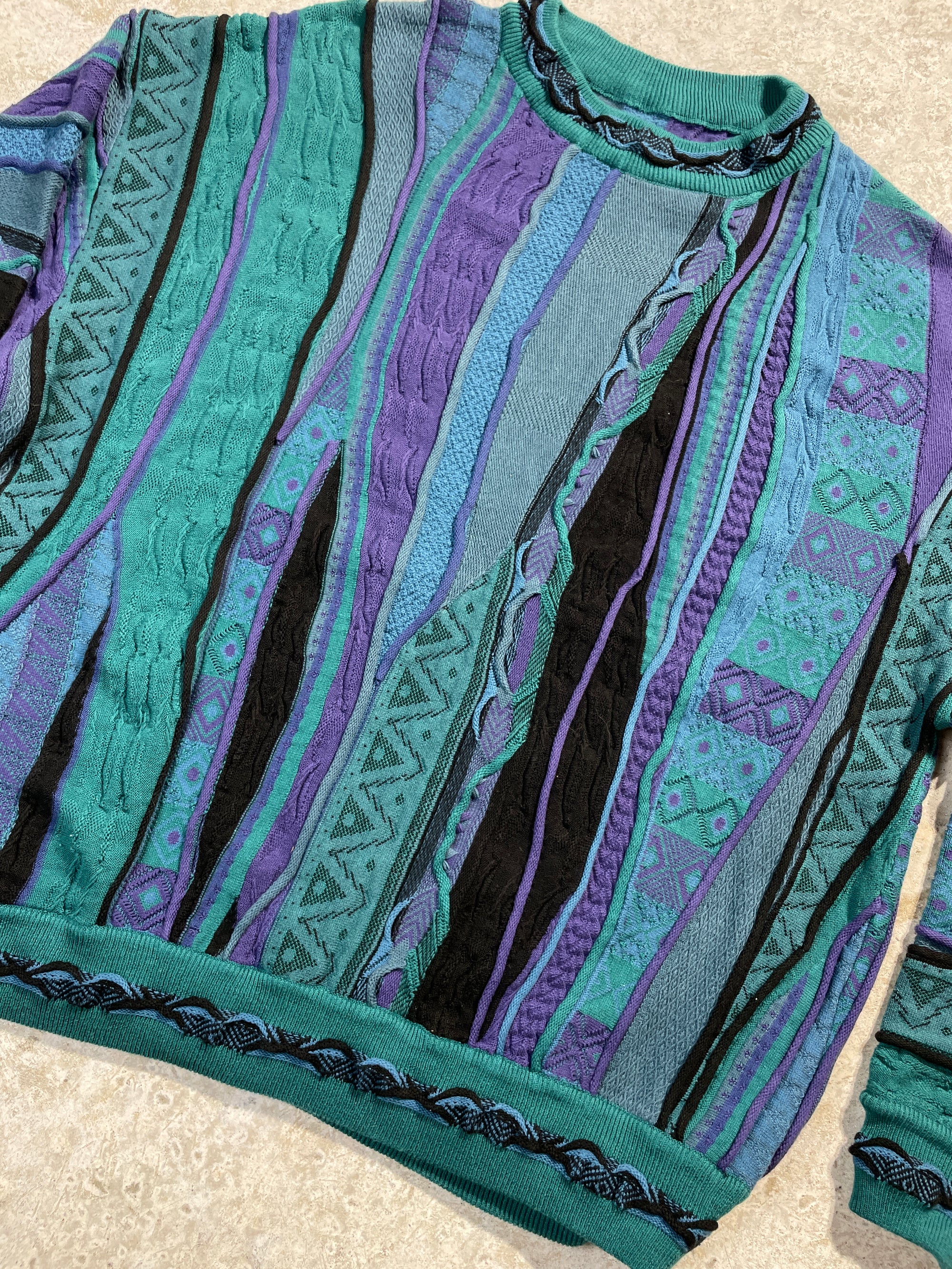 Green and Purple Coogi Style Sweater