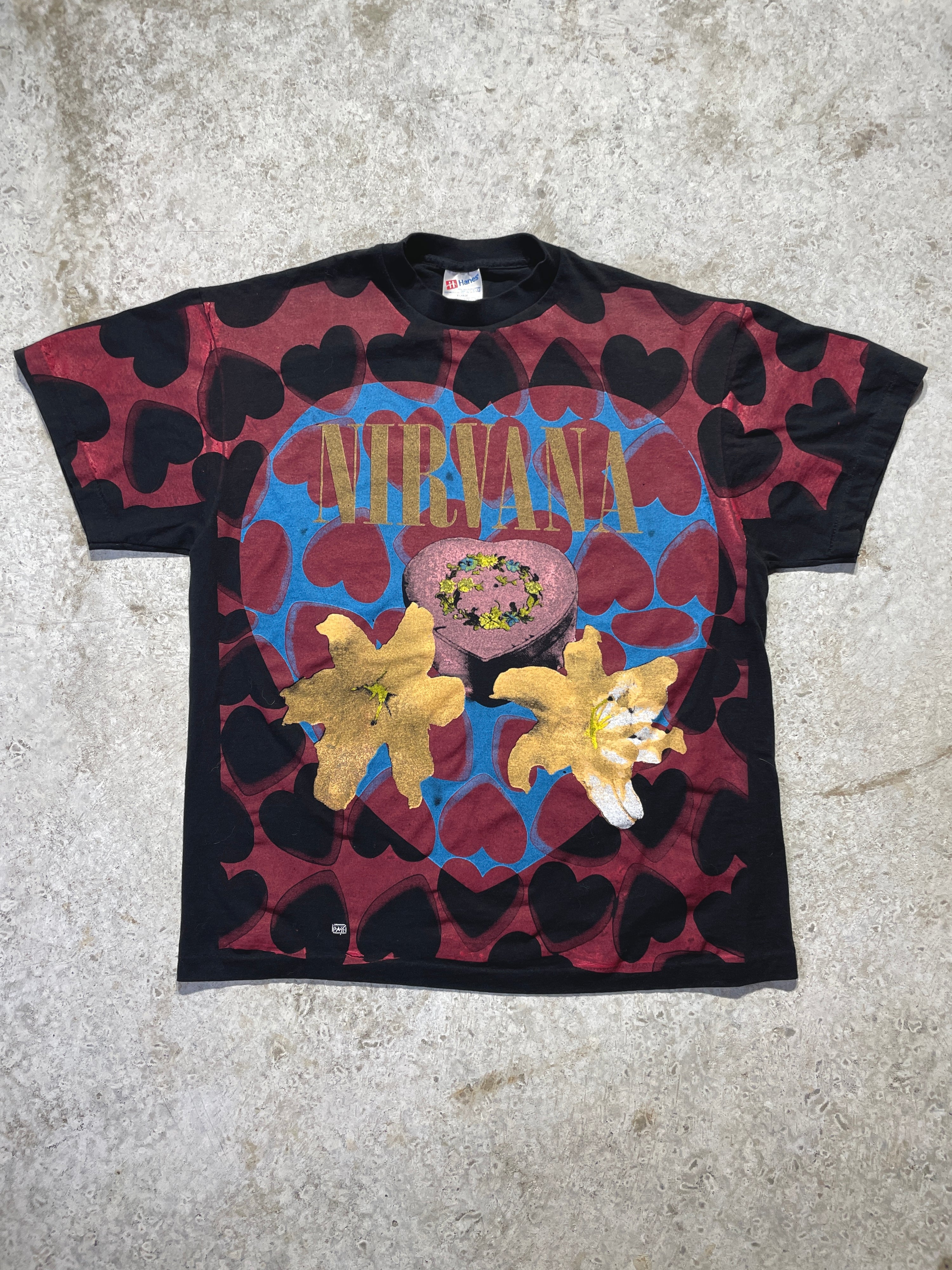 1993 Nirvana All Over Print Hearts Tee (X-Large)