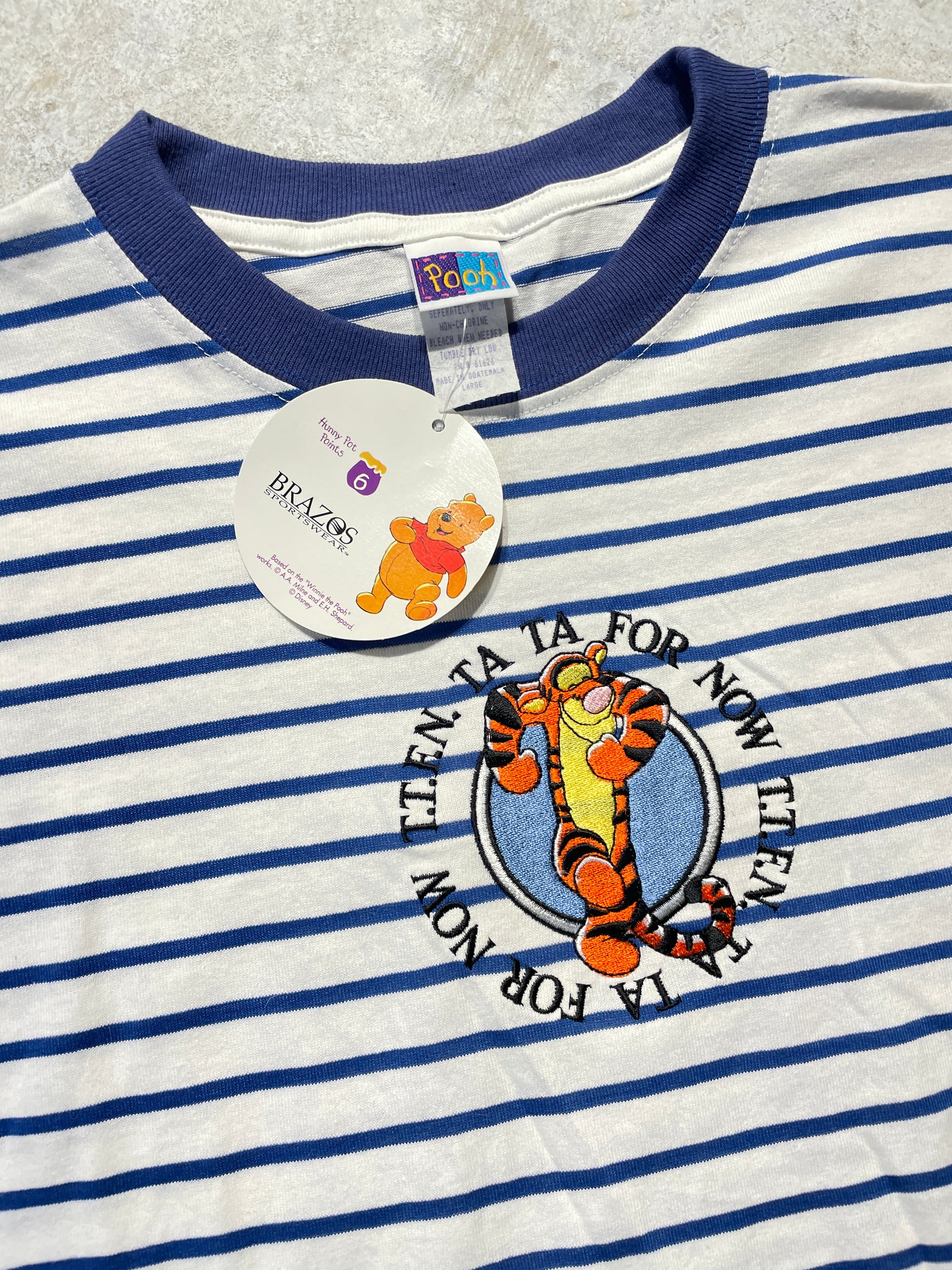 90s Winnie-the-Pooh Tigger Striped Tee (Large) - Tee - Vintage - Vintage64