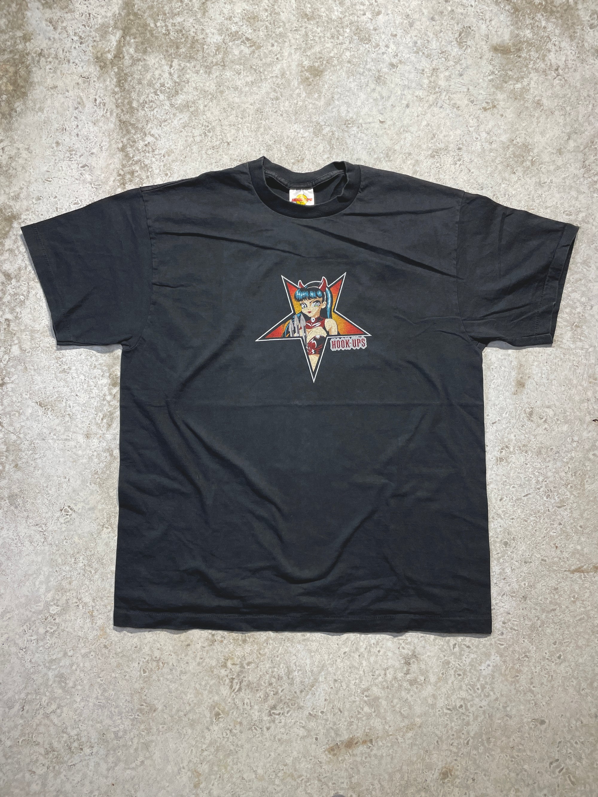 90s Hook-Ups Star Girl Skateboarding Tee (Large) - Tee - Vintage - Vintage64