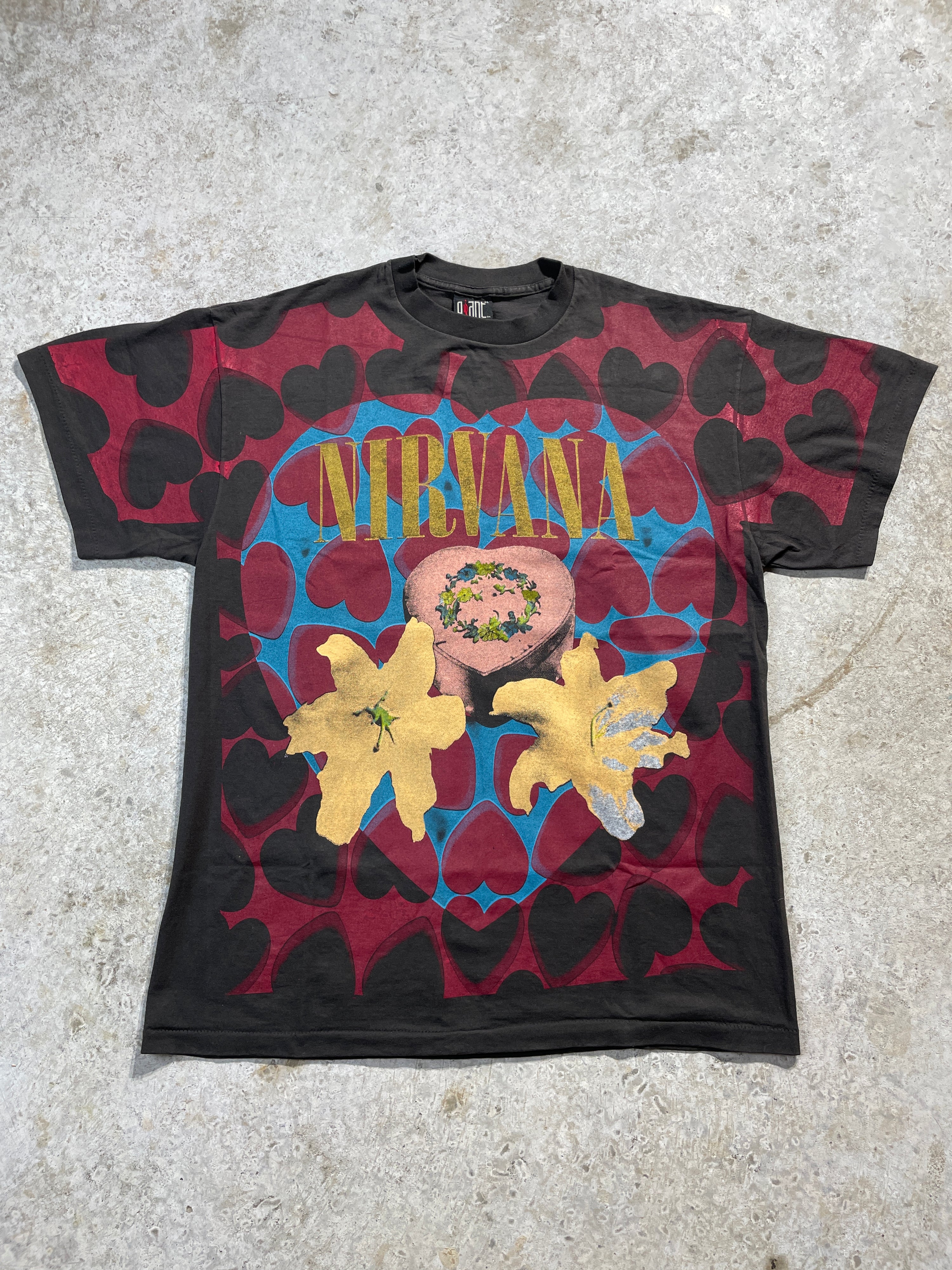 1993 Nirvana All Over Print Hearts Tee (X-Large) Tee - Vintage64.com - []