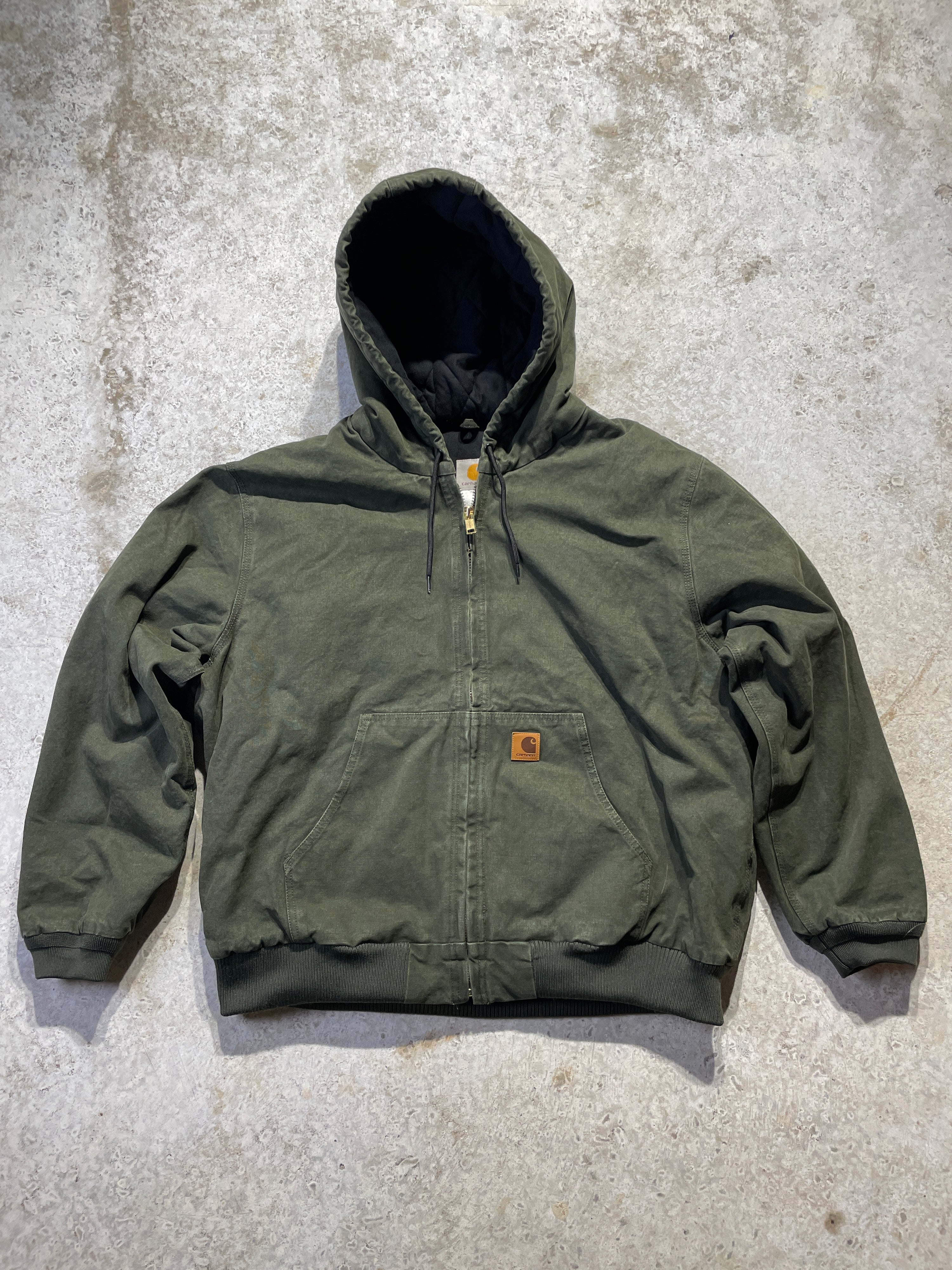 90s Dark Green Carhartt Jacket with Hood (Large)