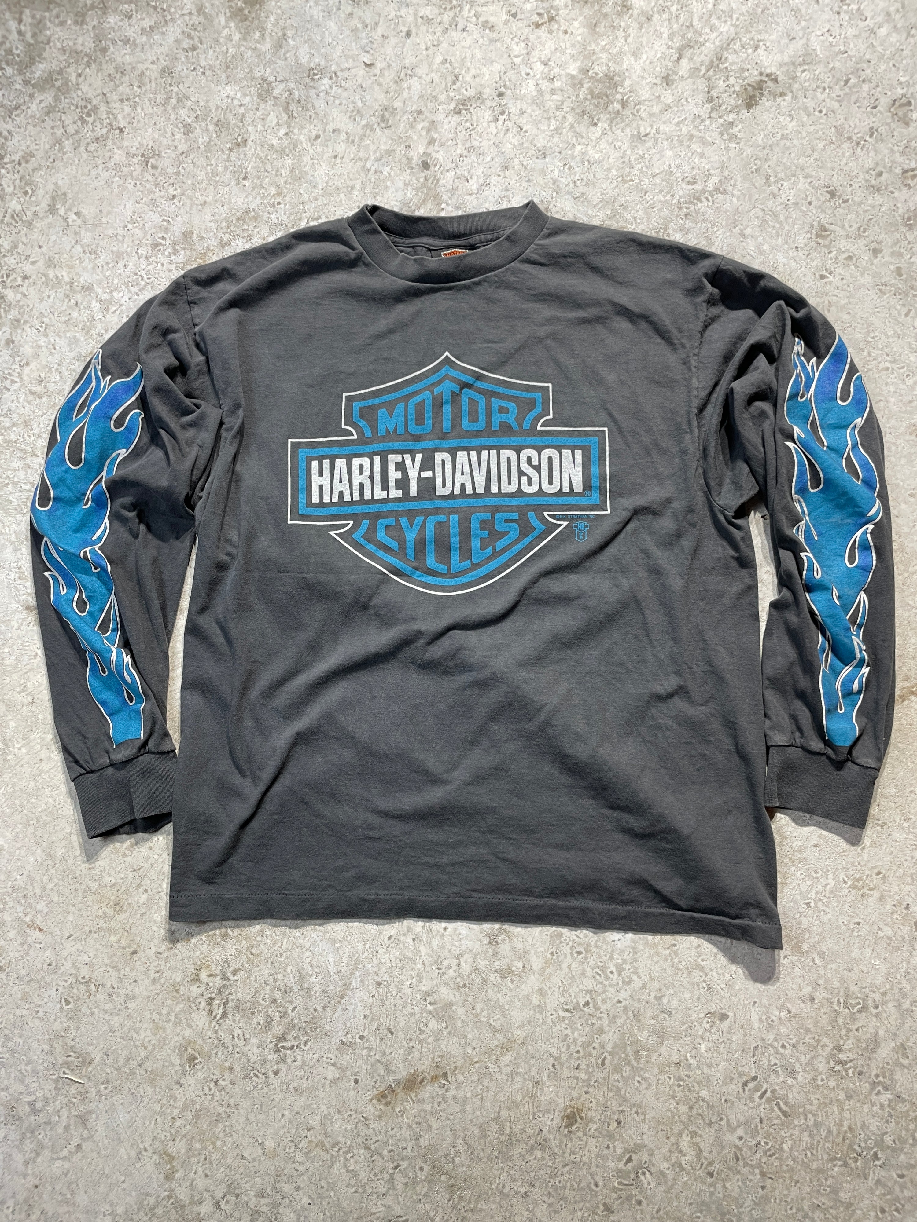 1990s Rare Blue Harley Davidson Long Sleeve (X-Large)