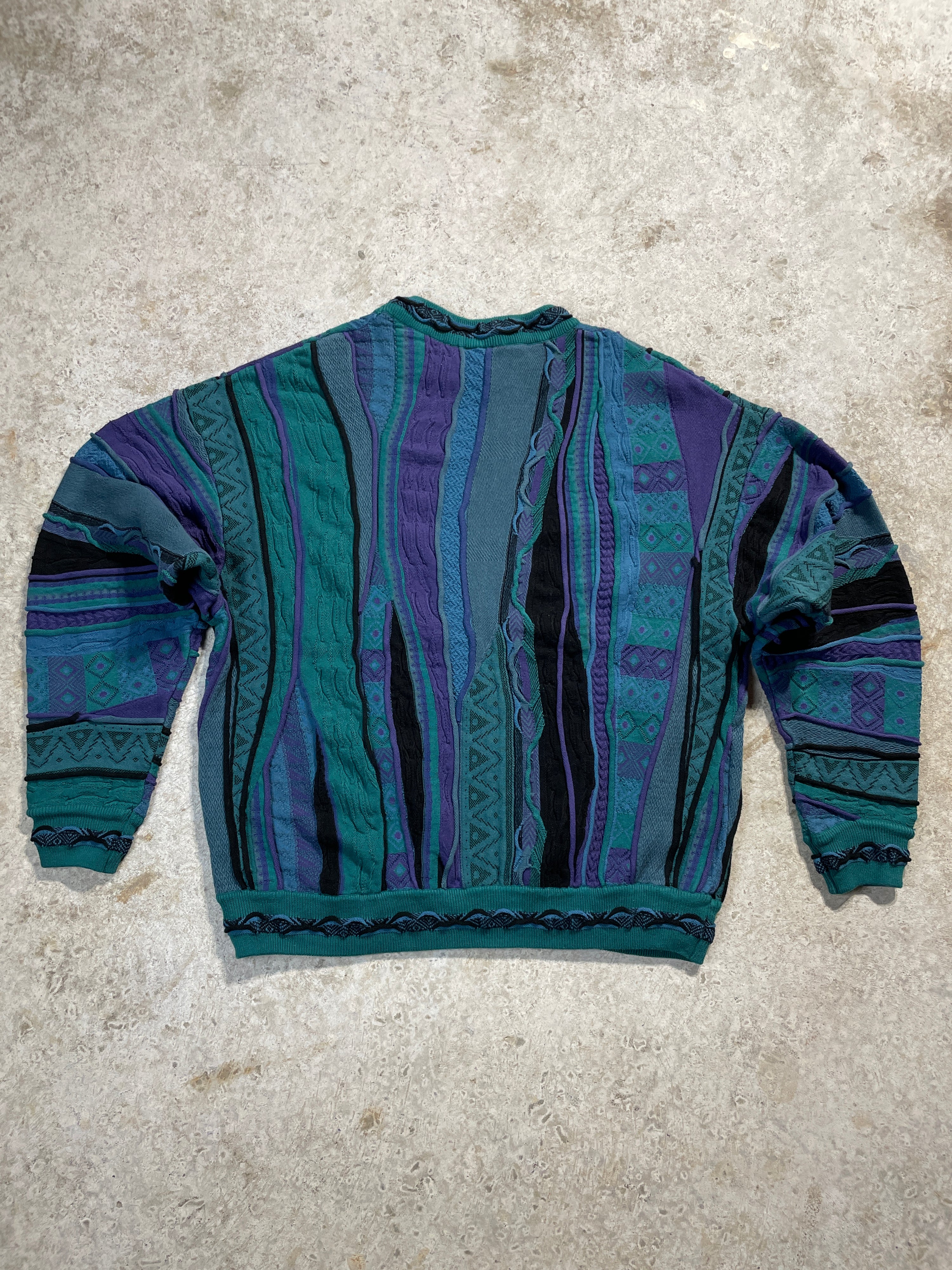 Green and Purple Coogi Style Sweater  - Vintage64.com - []