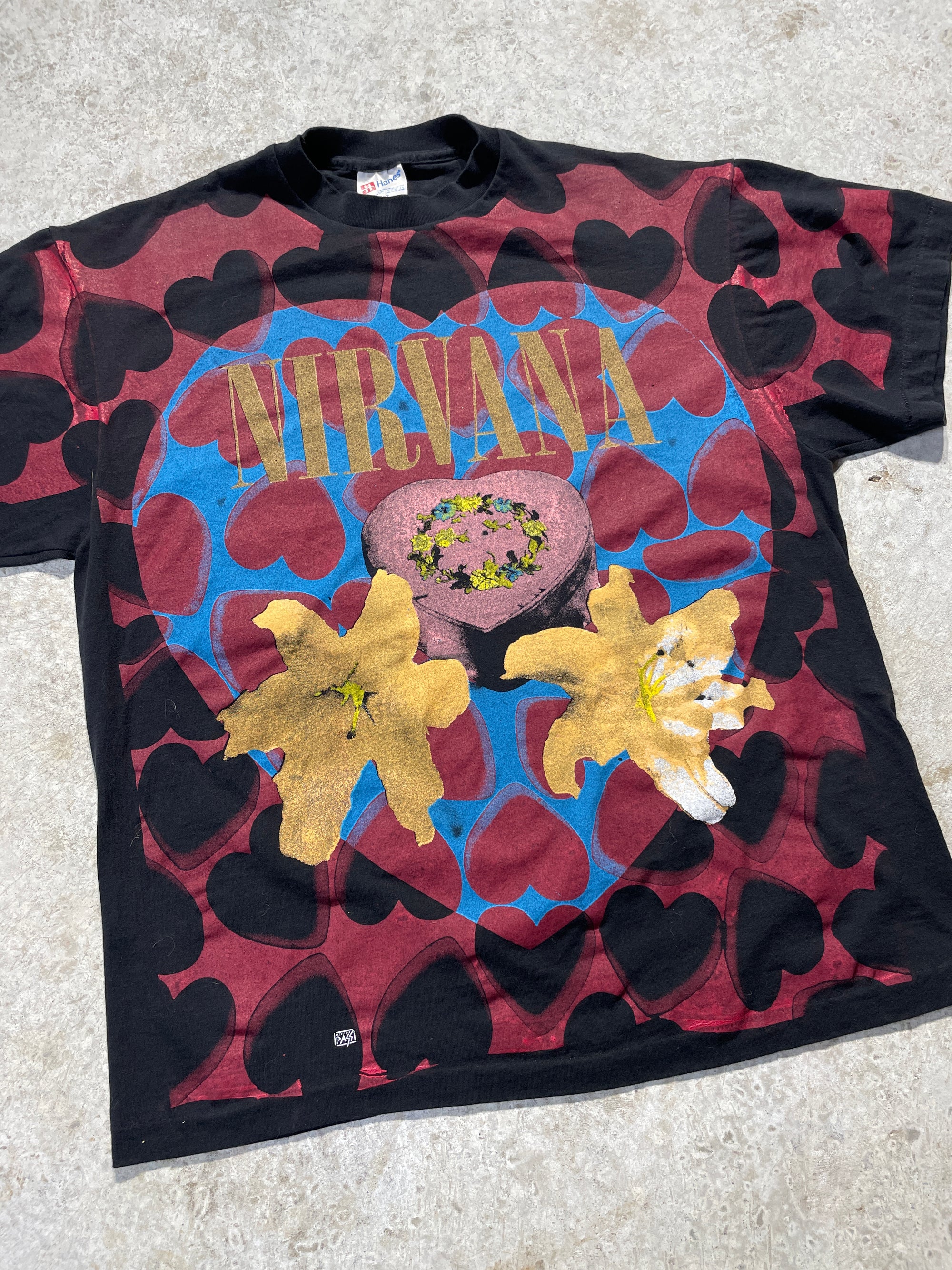 1993 Nirvana All Over Print Hearts Tee (X-Large)